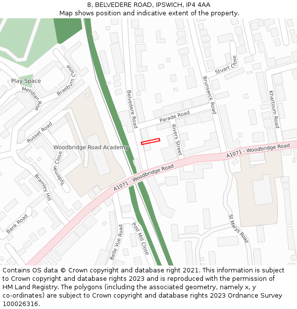 8, BELVEDERE ROAD, IPSWICH, IP4 4AA: Location map and indicative extent of plot
