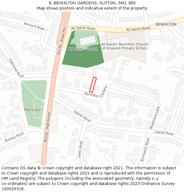 8, BENHILTON GARDENS, SUTTON, SM1 3BS: Location map and indicative extent of plot