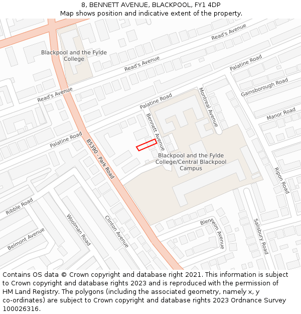 8, BENNETT AVENUE, BLACKPOOL, FY1 4DP: Location map and indicative extent of plot