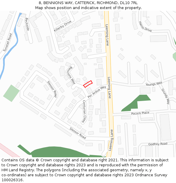 8, BENNIONS WAY, CATTERICK, RICHMOND, DL10 7RL: Location map and indicative extent of plot