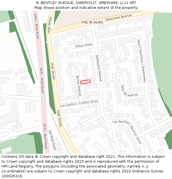 8, BENTLEY AVENUE, GWERSYLLT, WREXHAM, LL11 4RT: Location map and indicative extent of plot