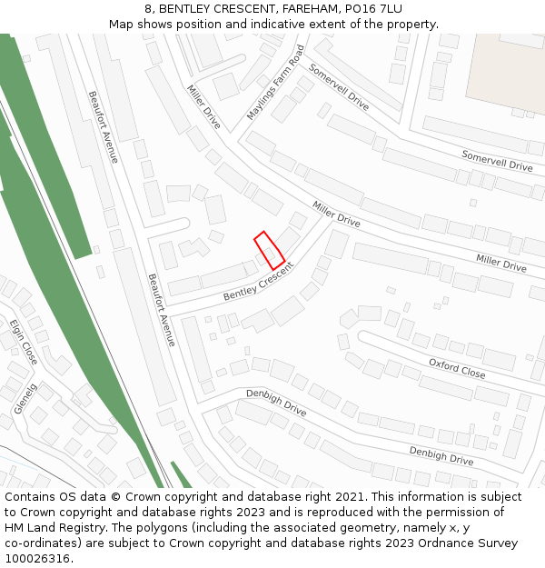 8, BENTLEY CRESCENT, FAREHAM, PO16 7LU: Location map and indicative extent of plot