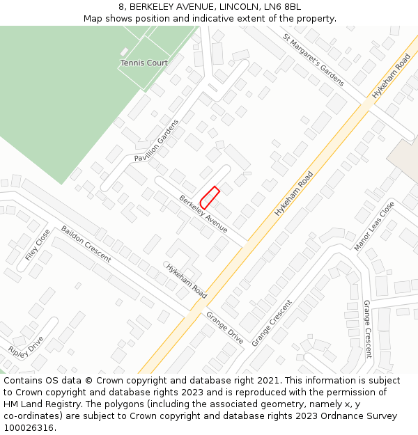 8, BERKELEY AVENUE, LINCOLN, LN6 8BL: Location map and indicative extent of plot