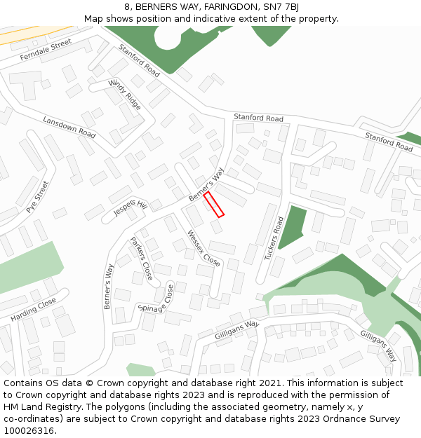 8, BERNERS WAY, FARINGDON, SN7 7BJ: Location map and indicative extent of plot