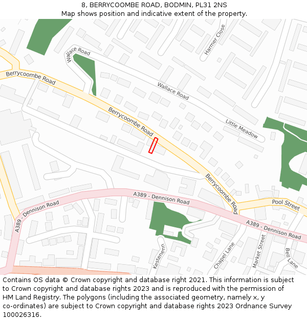 8, BERRYCOOMBE ROAD, BODMIN, PL31 2NS: Location map and indicative extent of plot