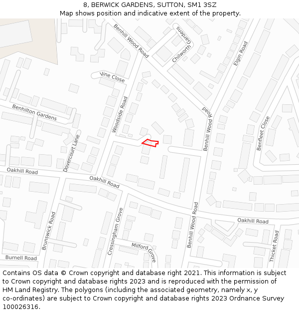 8, BERWICK GARDENS, SUTTON, SM1 3SZ: Location map and indicative extent of plot