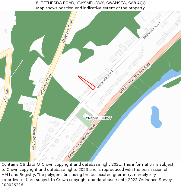 8, BETHESDA ROAD, YNYSMEUDWY, SWANSEA, SA8 4QQ: Location map and indicative extent of plot