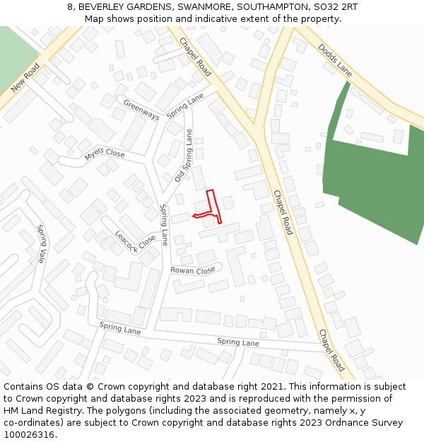8, BEVERLEY GARDENS, SWANMORE, SOUTHAMPTON, SO32 2RT: Location map and indicative extent of plot