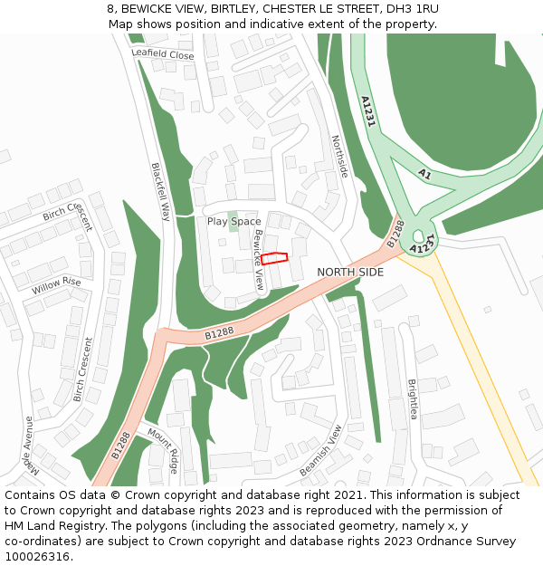 8, BEWICKE VIEW, BIRTLEY, CHESTER LE STREET, DH3 1RU: Location map and indicative extent of plot