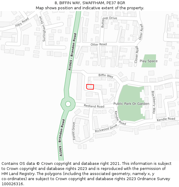 8, BIFFIN WAY, SWAFFHAM, PE37 8GR: Location map and indicative extent of plot