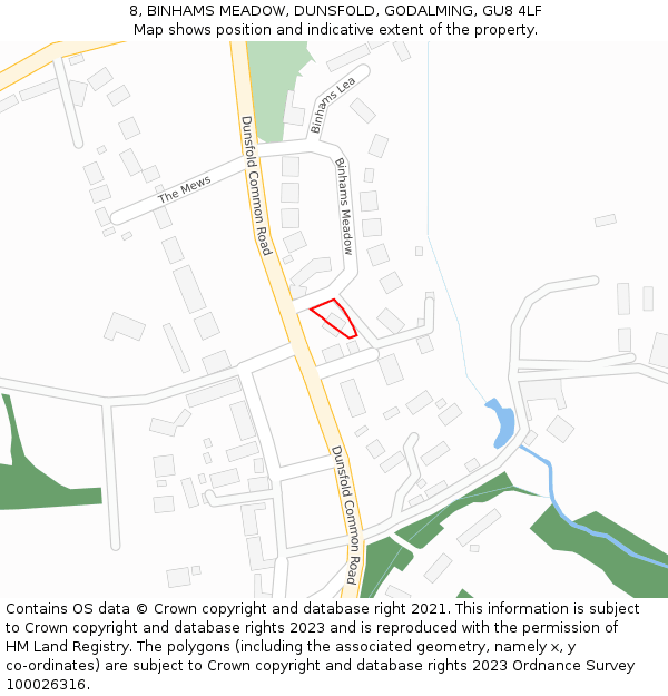 8, BINHAMS MEADOW, DUNSFOLD, GODALMING, GU8 4LF: Location map and indicative extent of plot
