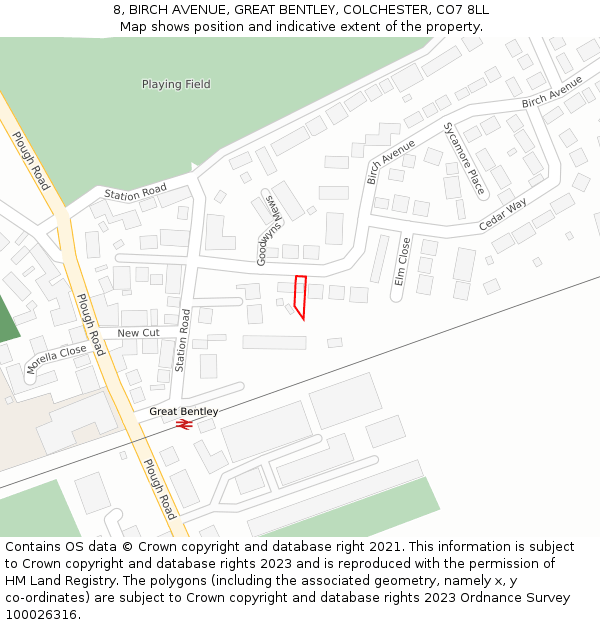 8, BIRCH AVENUE, GREAT BENTLEY, COLCHESTER, CO7 8LL: Location map and indicative extent of plot