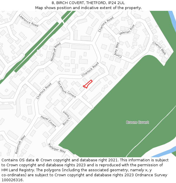 8, BIRCH COVERT, THETFORD, IP24 2UL: Location map and indicative extent of plot