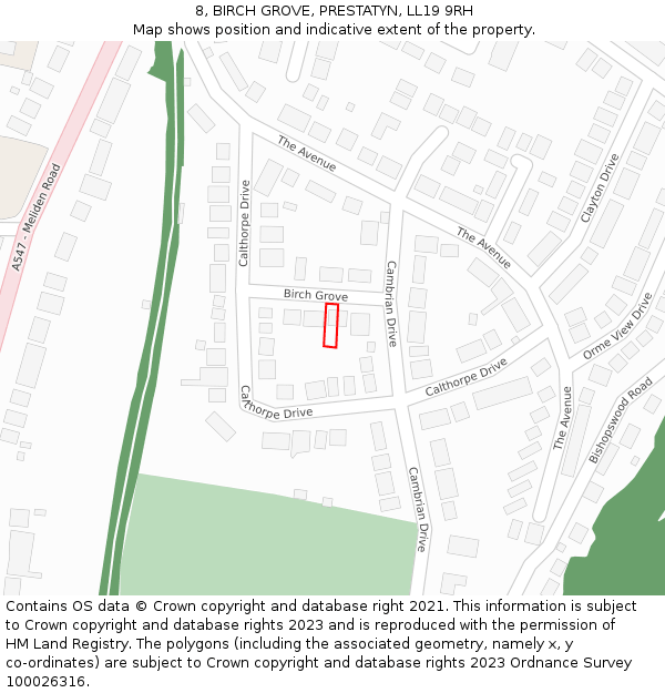 8, BIRCH GROVE, PRESTATYN, LL19 9RH: Location map and indicative extent of plot
