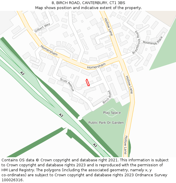 8, BIRCH ROAD, CANTERBURY, CT1 3BS: Location map and indicative extent of plot