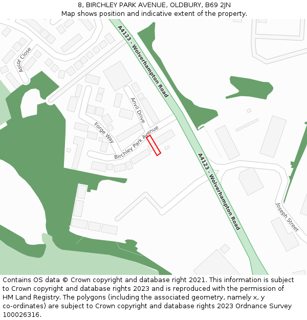 8, BIRCHLEY PARK AVENUE, OLDBURY, B69 2JN: Location map and indicative extent of plot