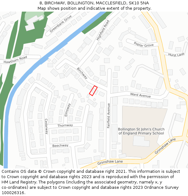 8, BIRCHWAY, BOLLINGTON, MACCLESFIELD, SK10 5NA: Location map and indicative extent of plot