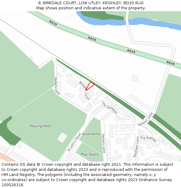 8, BIRKDALE COURT, LOW UTLEY, KEIGHLEY, BD20 6UG: Location map and indicative extent of plot