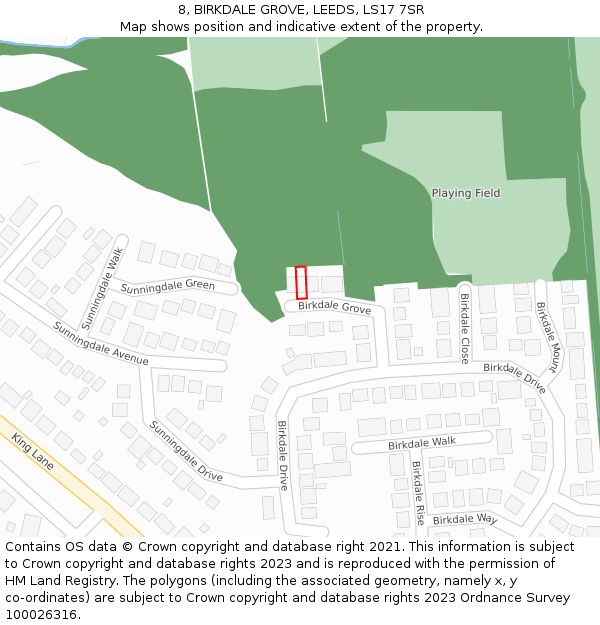 8, BIRKDALE GROVE, LEEDS, LS17 7SR: Location map and indicative extent of plot