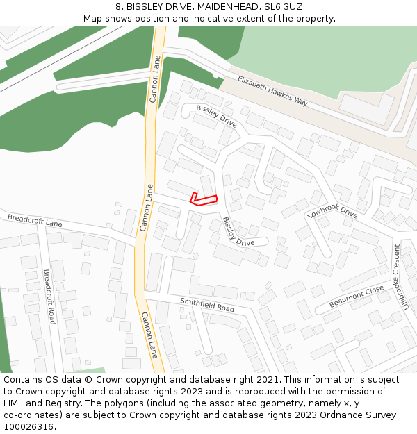 8, BISSLEY DRIVE, MAIDENHEAD, SL6 3UZ: Location map and indicative extent of plot
