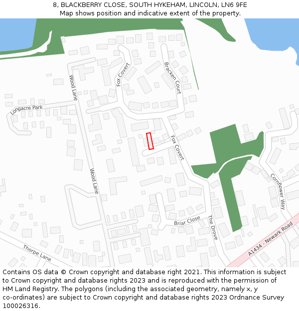 8, BLACKBERRY CLOSE, SOUTH HYKEHAM, LINCOLN, LN6 9FE: Location map and indicative extent of plot