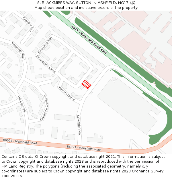 8, BLACKMIRES WAY, SUTTON-IN-ASHFIELD, NG17 4JQ: Location map and indicative extent of plot