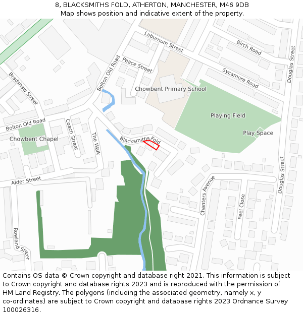 8, BLACKSMITHS FOLD, ATHERTON, MANCHESTER, M46 9DB: Location map and indicative extent of plot