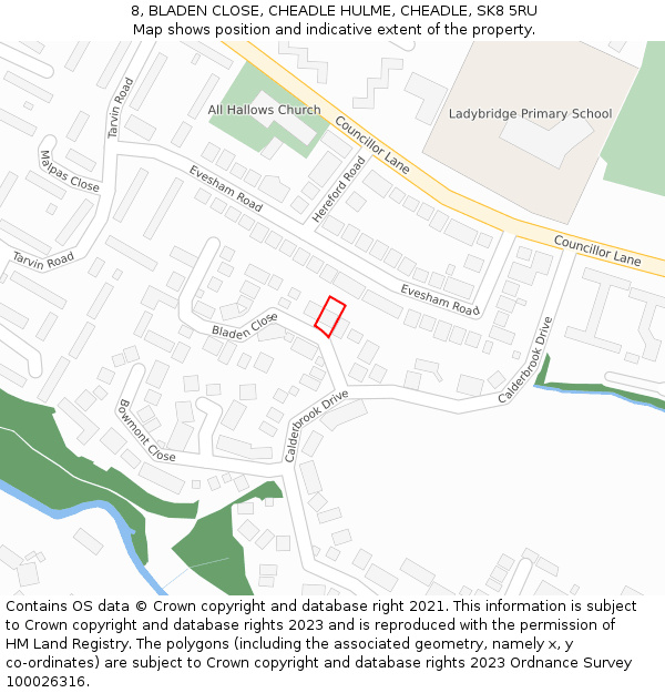 8, BLADEN CLOSE, CHEADLE HULME, CHEADLE, SK8 5RU: Location map and indicative extent of plot