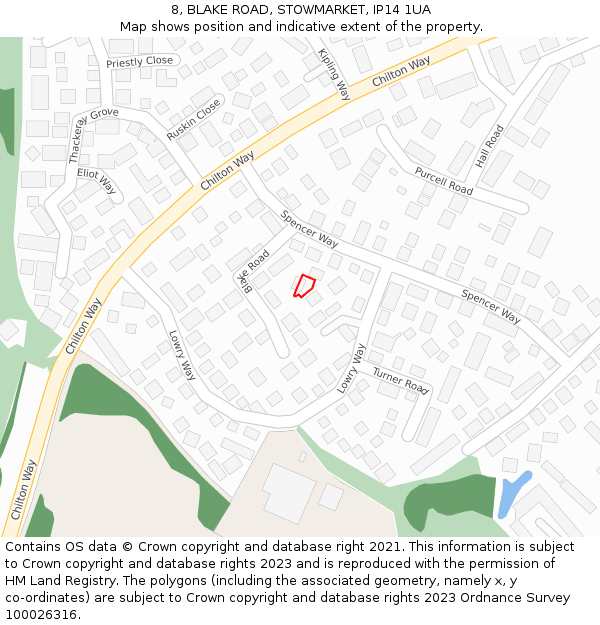 8, BLAKE ROAD, STOWMARKET, IP14 1UA: Location map and indicative extent of plot