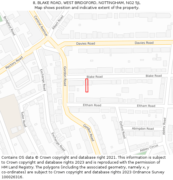 8, BLAKE ROAD, WEST BRIDGFORD, NOTTINGHAM, NG2 5JL: Location map and indicative extent of plot