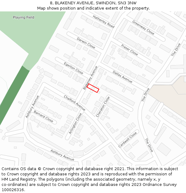 8, BLAKENEY AVENUE, SWINDON, SN3 3NW: Location map and indicative extent of plot