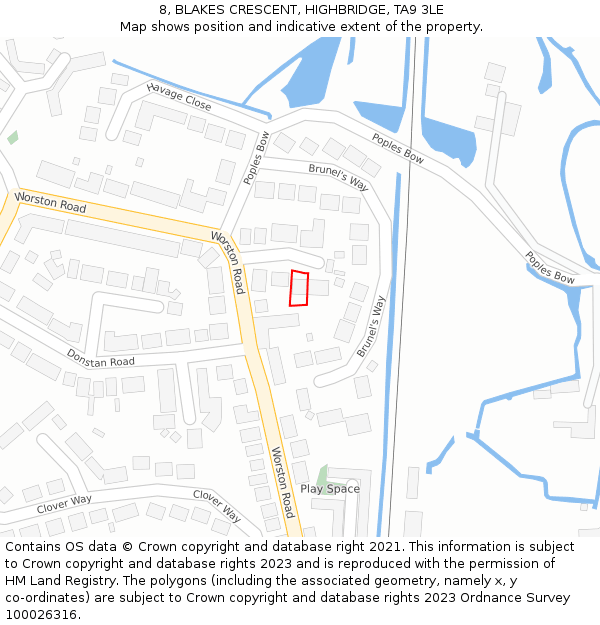 8, BLAKES CRESCENT, HIGHBRIDGE, TA9 3LE: Location map and indicative extent of plot