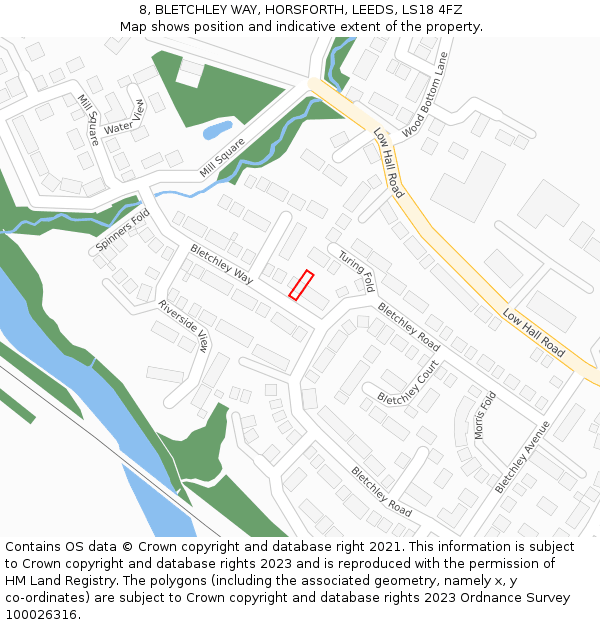 8, BLETCHLEY WAY, HORSFORTH, LEEDS, LS18 4FZ: Location map and indicative extent of plot