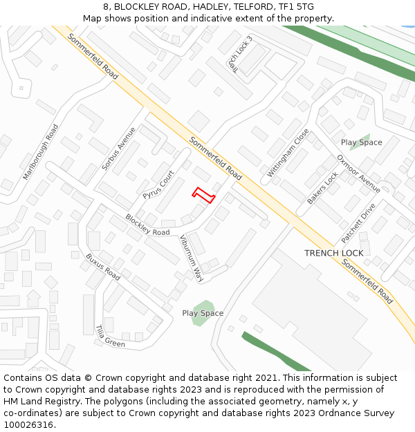 8, BLOCKLEY ROAD, HADLEY, TELFORD, TF1 5TG: Location map and indicative extent of plot