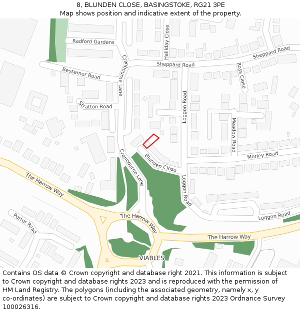 8, BLUNDEN CLOSE, BASINGSTOKE, RG21 3PE: Location map and indicative extent of plot