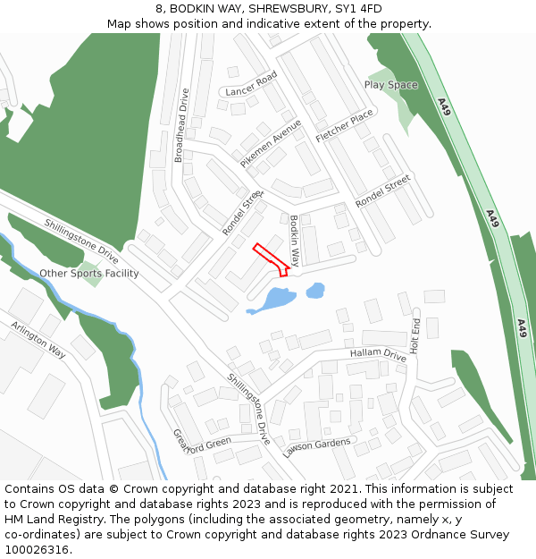 8, BODKIN WAY, SHREWSBURY, SY1 4FD: Location map and indicative extent of plot
