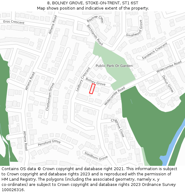 8, BOLNEY GROVE, STOKE-ON-TRENT, ST1 6ST: Location map and indicative extent of plot