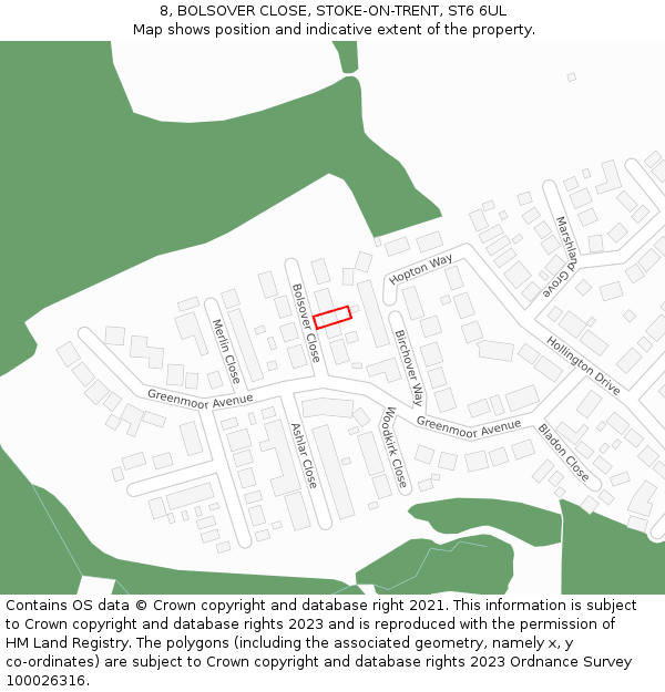 8, BOLSOVER CLOSE, STOKE-ON-TRENT, ST6 6UL: Location map and indicative extent of plot