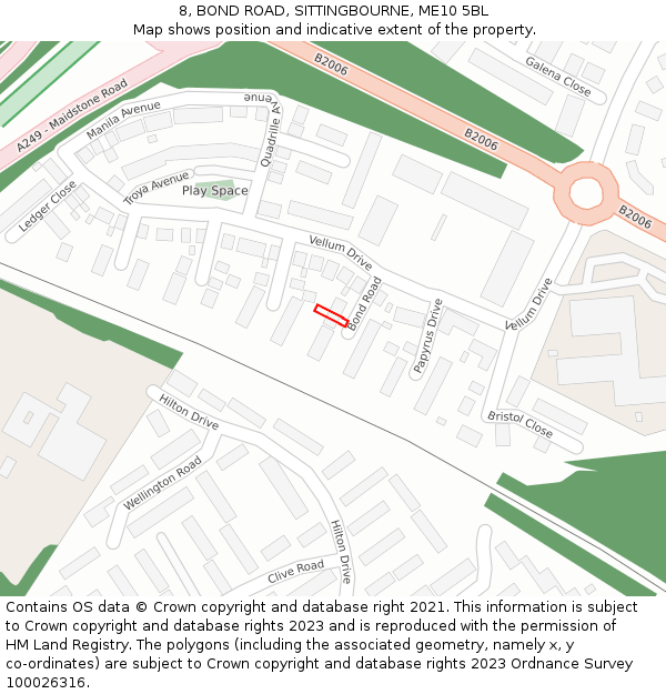 8, BOND ROAD, SITTINGBOURNE, ME10 5BL: Location map and indicative extent of plot