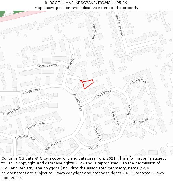 8, BOOTH LANE, KESGRAVE, IPSWICH, IP5 2XL: Location map and indicative extent of plot