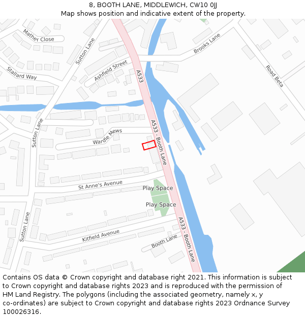 8, BOOTH LANE, MIDDLEWICH, CW10 0JJ: Location map and indicative extent of plot