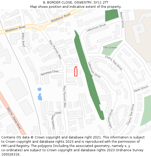8, BORDER CLOSE, OSWESTRY, SY11 2TT: Location map and indicative extent of plot