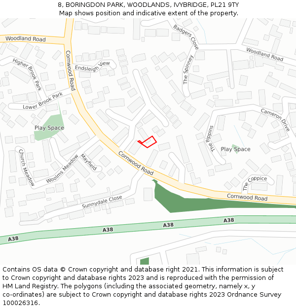 8, BORINGDON PARK, WOODLANDS, IVYBRIDGE, PL21 9TY: Location map and indicative extent of plot