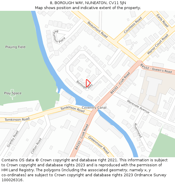 8, BOROUGH WAY, NUNEATON, CV11 5JN: Location map and indicative extent of plot