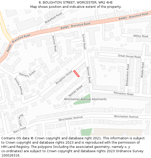 8, BOUGHTON STREET, WORCESTER, WR2 4HE: Location map and indicative extent of plot