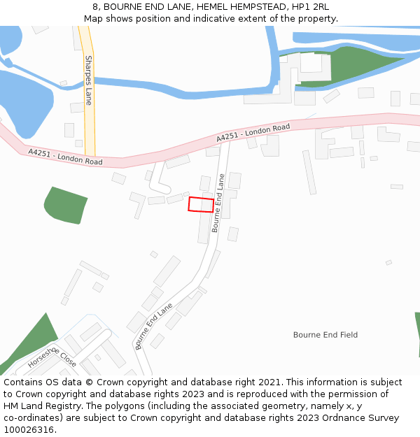 8, BOURNE END LANE, HEMEL HEMPSTEAD, HP1 2RL: Location map and indicative extent of plot