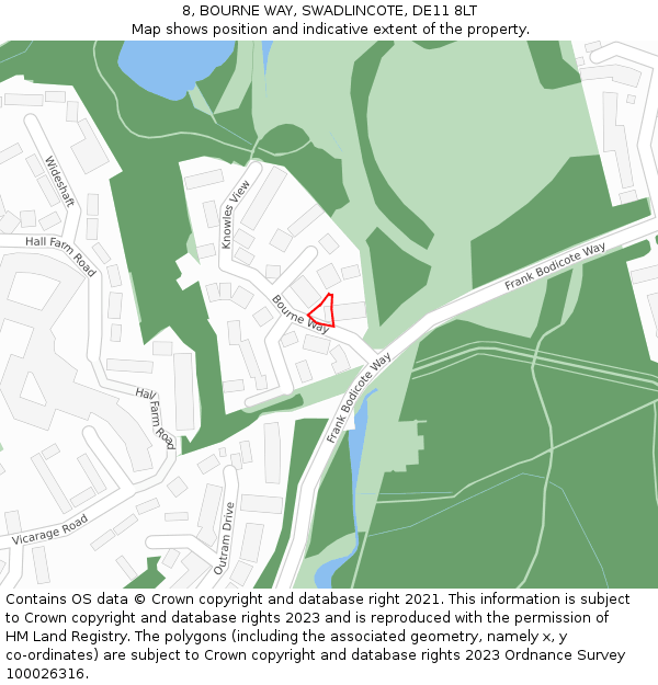 8, BOURNE WAY, SWADLINCOTE, DE11 8LT: Location map and indicative extent of plot