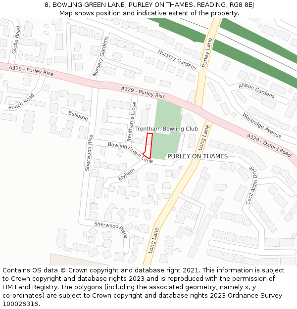 8, BOWLING GREEN LANE, PURLEY ON THAMES, READING, RG8 8EJ: Location map and indicative extent of plot