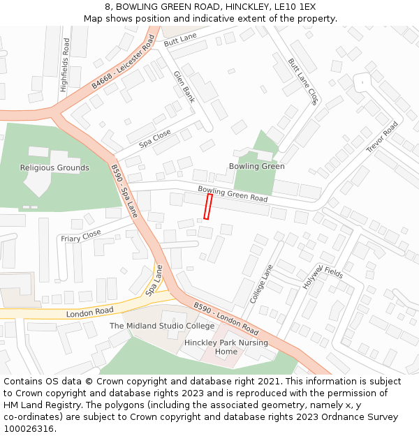 8, BOWLING GREEN ROAD, HINCKLEY, LE10 1EX: Location map and indicative extent of plot