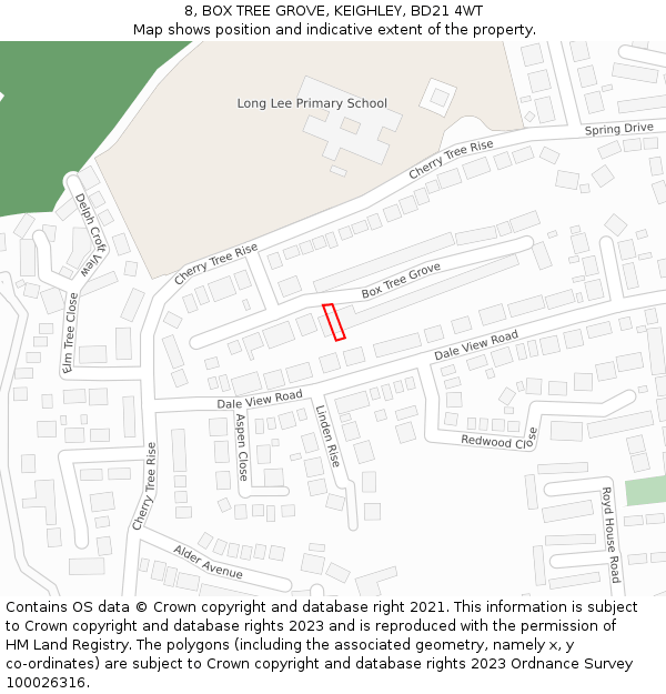 8, BOX TREE GROVE, KEIGHLEY, BD21 4WT: Location map and indicative extent of plot